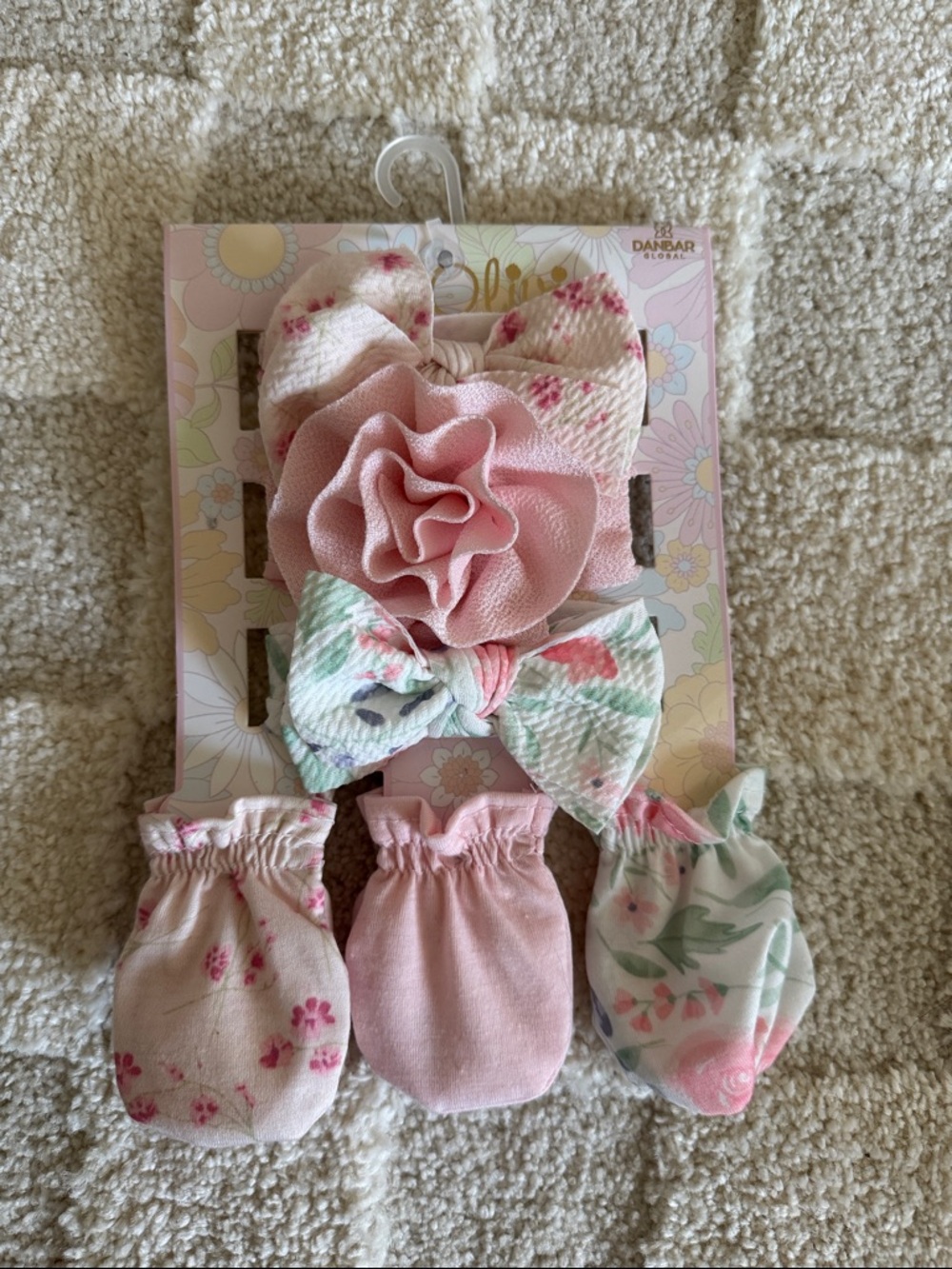 Baby Pink Floral Headband & Mitten Set - Girls' Accessories